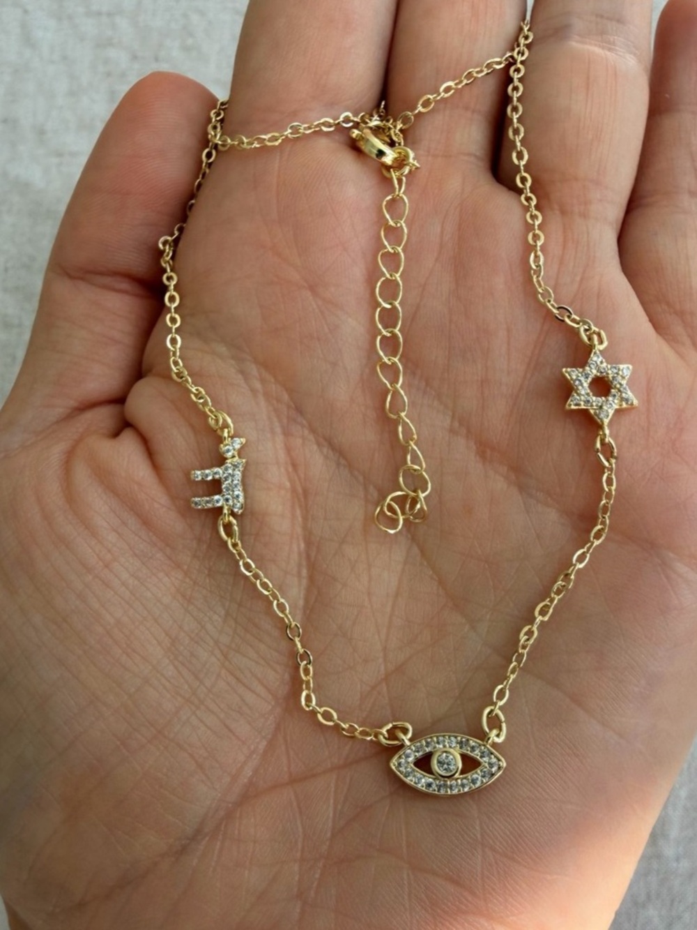 Hebrew Chai Charm Necklace Gold Color